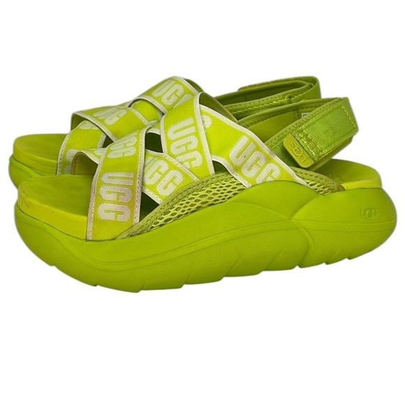UGG La Cloud Neon Green Platform Sandals Logo Straps Size 7 Style 1110090 - Picture 2 of 10